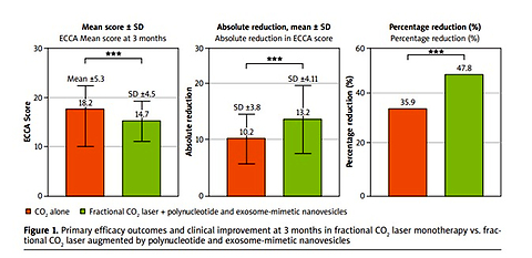 Fractional CO2 laser augmented by polynucleotide and exosome-mimetic nanovesicles in atrophic acne scars: randomised comparative trial